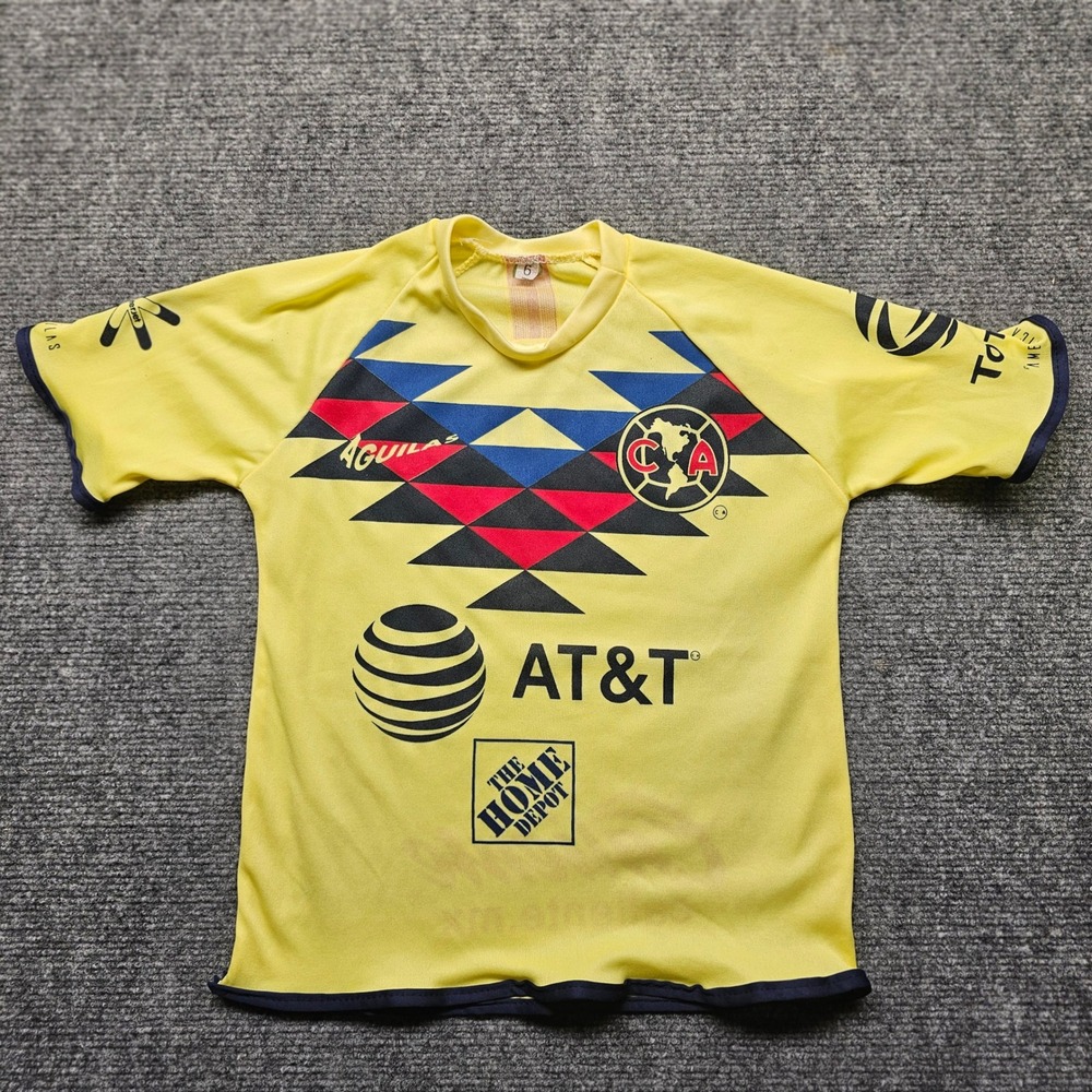Club America Youth Soccer Jersey Yellow Aztec Pattern AT&T Home Depot Size 6